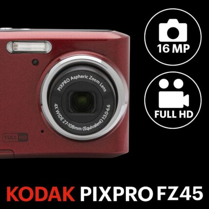 KODAK PIXPRO Friendly Zoom FZ45 Red 16MP Digital Camera with 4X Optical Zoom...